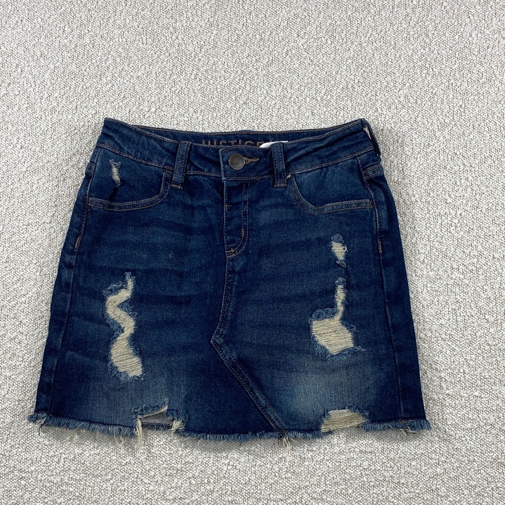 Justice Dark Blue Distressed Mini Skirt girls 14